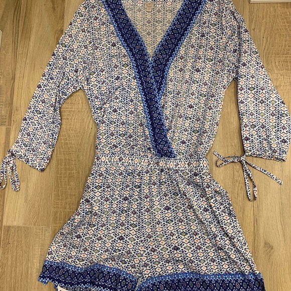 LOFT Beach Border Mosaic Wrap Romper - Picture 4 of 7